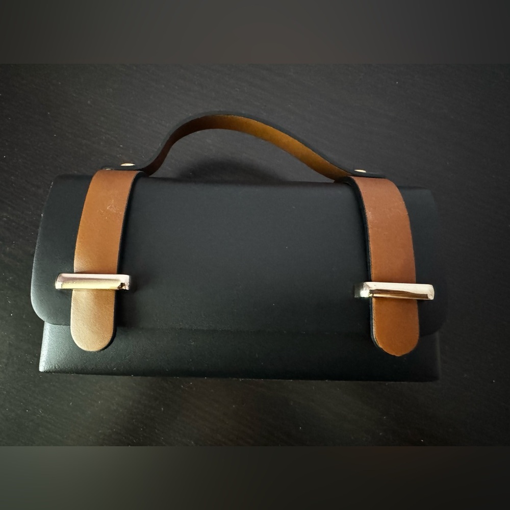 Black Mini Handbag with Brown Straps